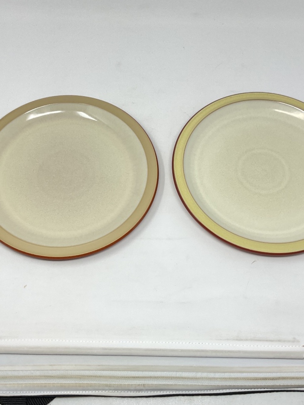 2 Denby Fire Yellow Stoneware Dinner Plates
